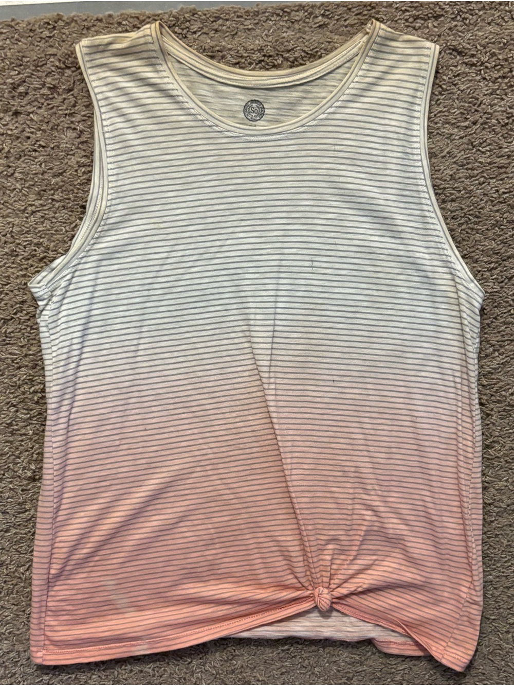 SO Woman’s Md Striped Ombre Tank Top Cream/Pink Front Knot Like New